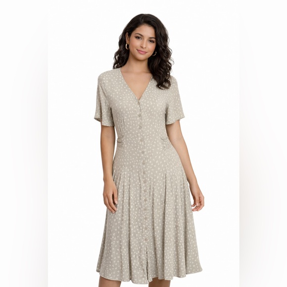 Vintage Dresses & Skirts - Vintage ToGetHer Polka Dot Dress | Button Front Midi Flutter Sleeve